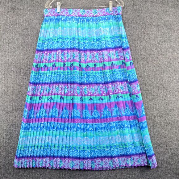 I.B Diffusion Women's A-Line Midi Skirt 14 Blue Purple Pleated Pull On Polyester - Picture 3 of 11